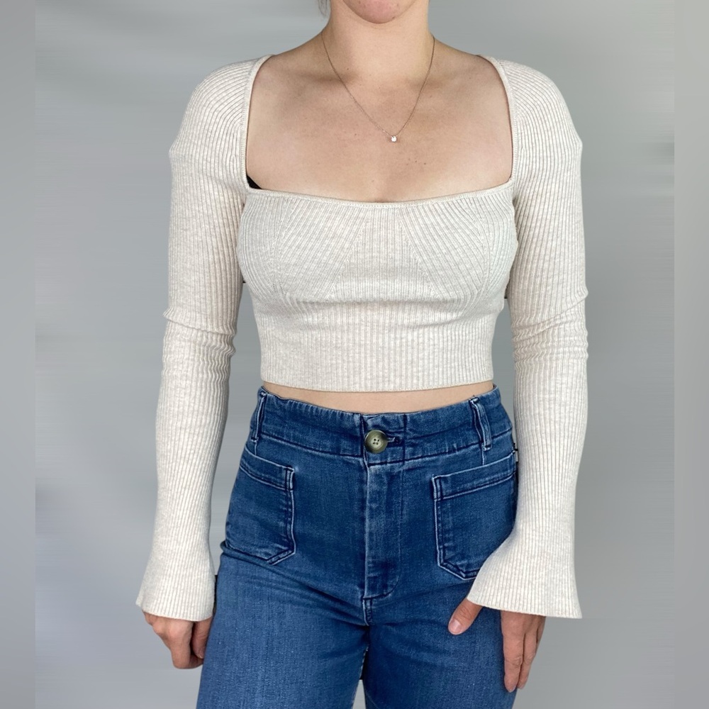 HOUSE OF HALROW 1960 x Revolve Cambrie Rib Knit Top in Oatmeal Ribbed Stretch